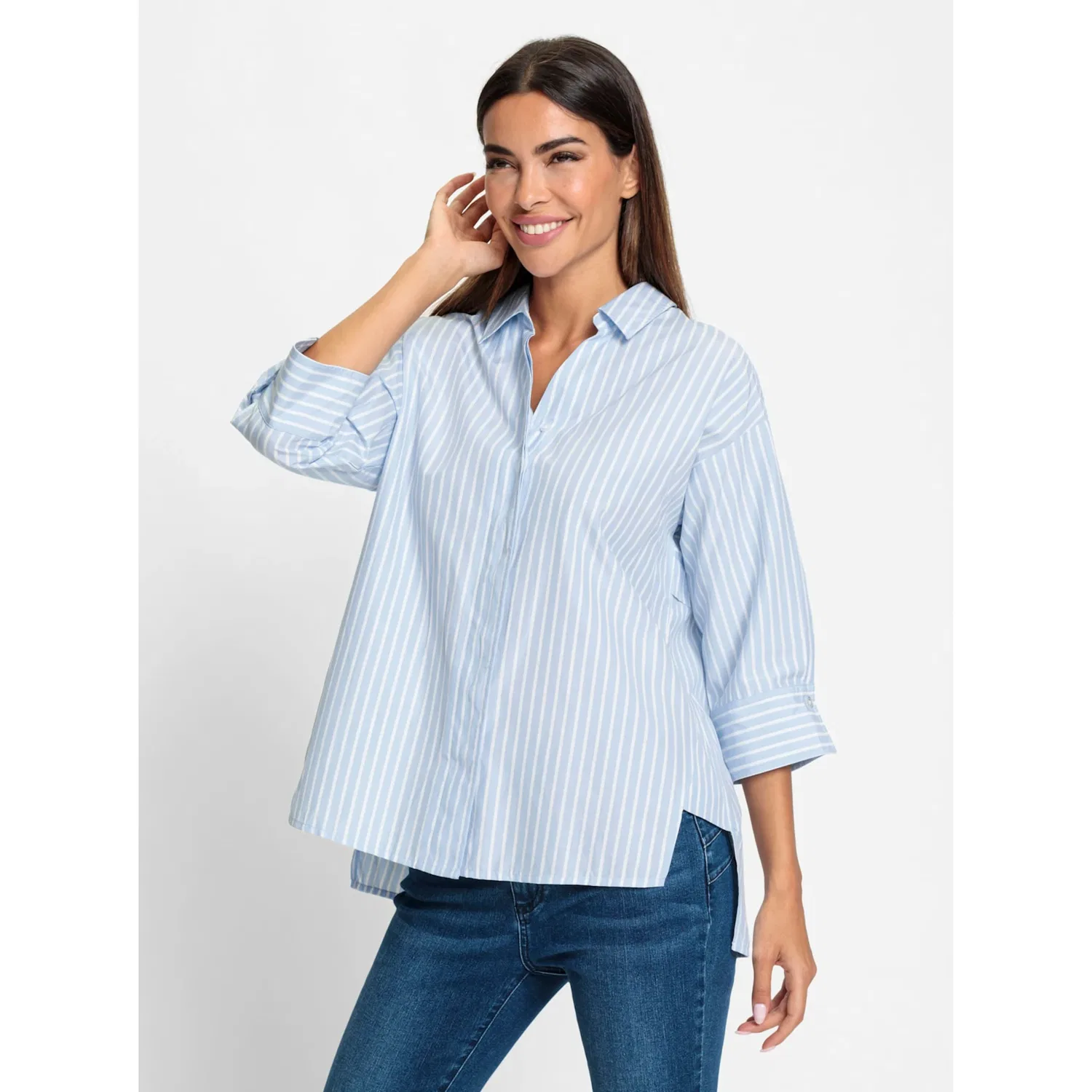 Женская блузка с принтом в полоску heine, White/Light Blue Striped — фото 2
