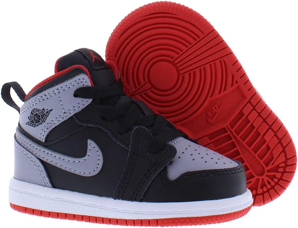 Детские кроссовки для мальчиков Air Jordan 1 Mid GS Nike, Black/Cement Grey/Fire Red-Black — фото 4