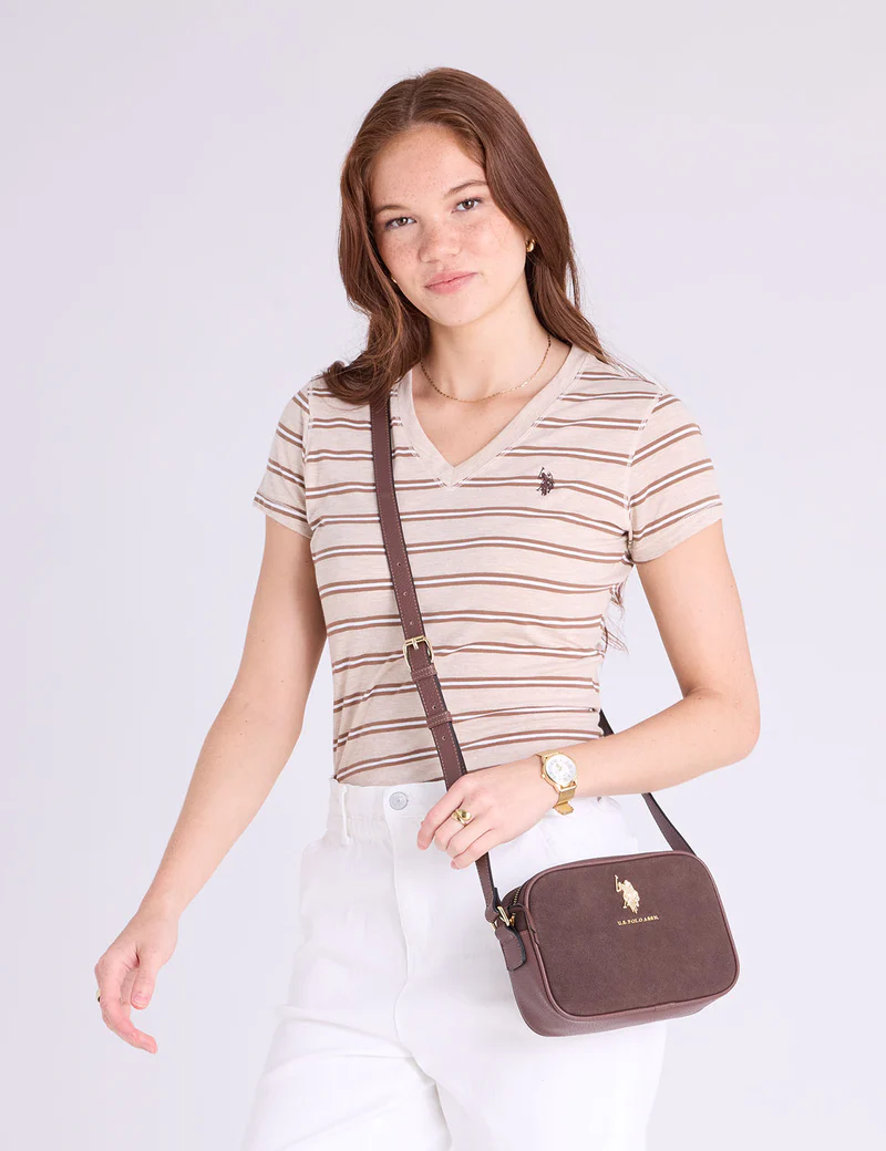 

Футболка U.S. Polo Assn Tonal Stripe V-neck, светло-коричневый