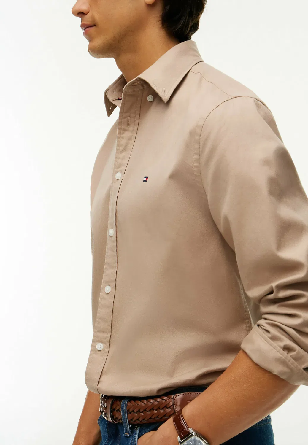 Рубашка из фланели Flex однотонная RF - рубашка Tommy Hilfiger, Coastal Taupe — фото 4