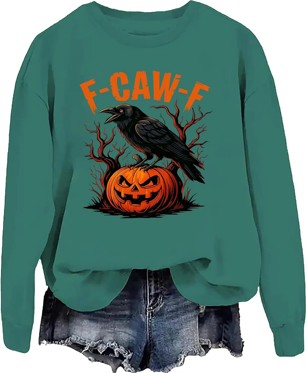 Женский свитшот с принтом Funny Crow Pumpkins, зелёный