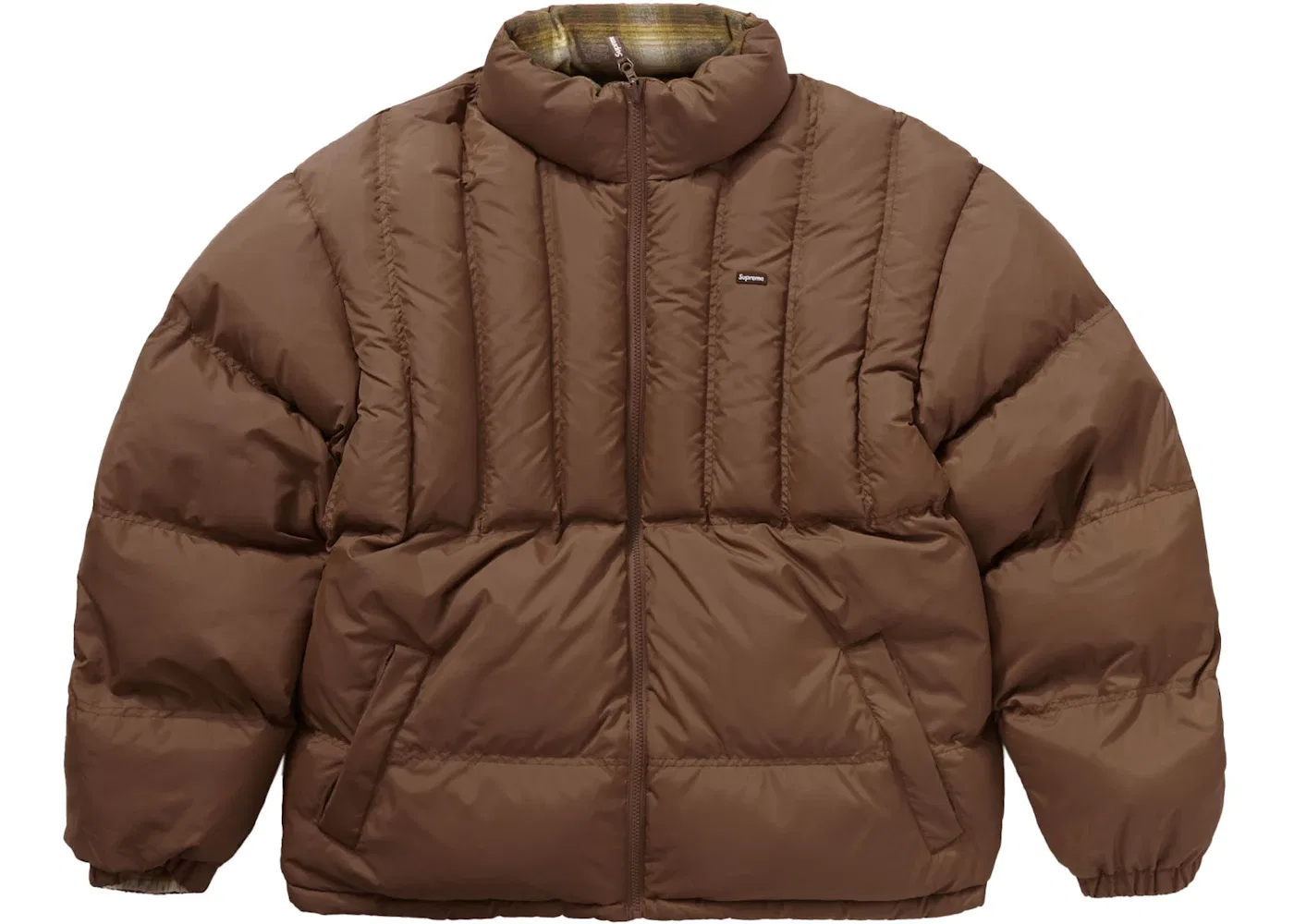Мужская куртка-пуховик двусторонняя Supreme Flannel Reversible Puffer Jacket, Brown — фото 3