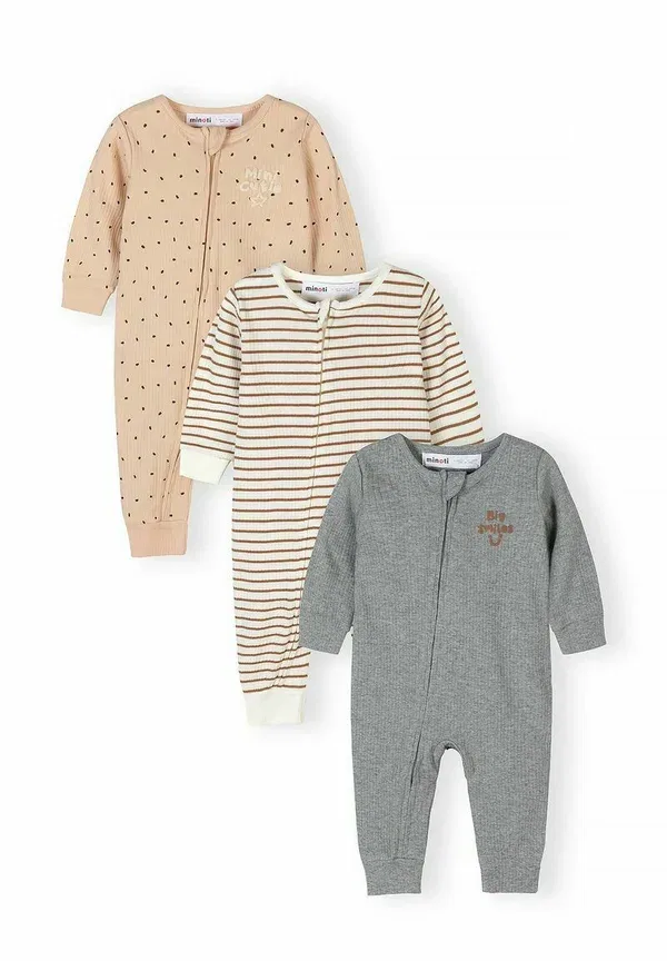 Комплект из 3 боди с длинным рукавом на кнопках, Sleep Suit, Minoti, Mottled Grey Beige, серый/бежевый
