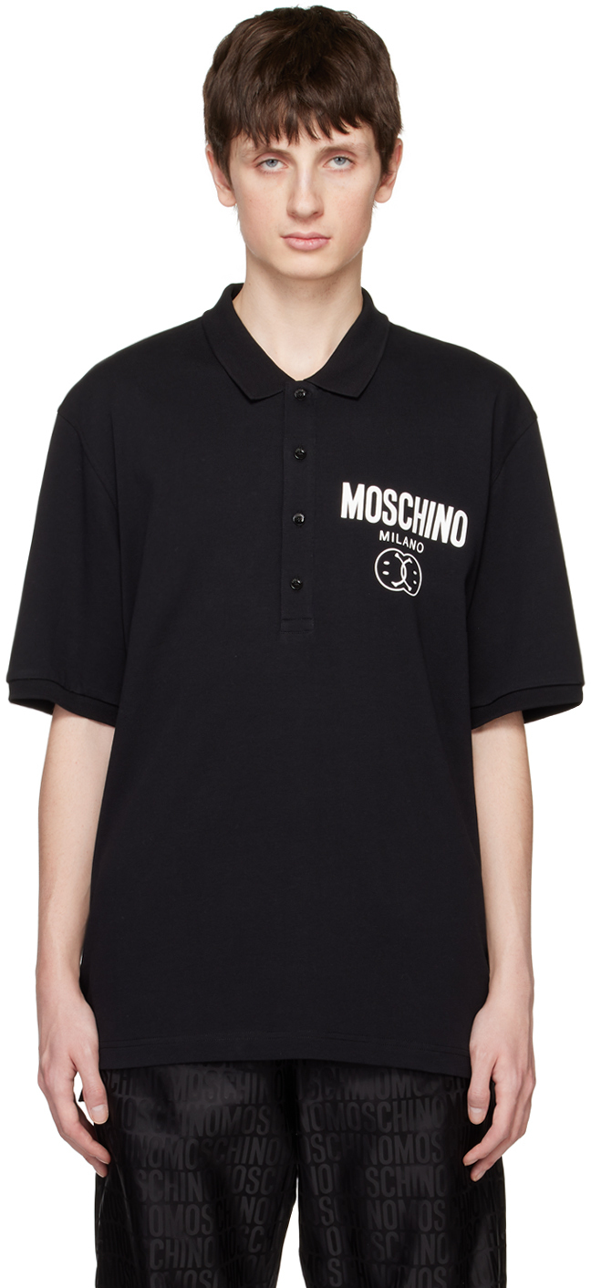 

Черная футболка-поло Double Smile Moschino, Черный, Черная футболка-поло Double Smile Moschino