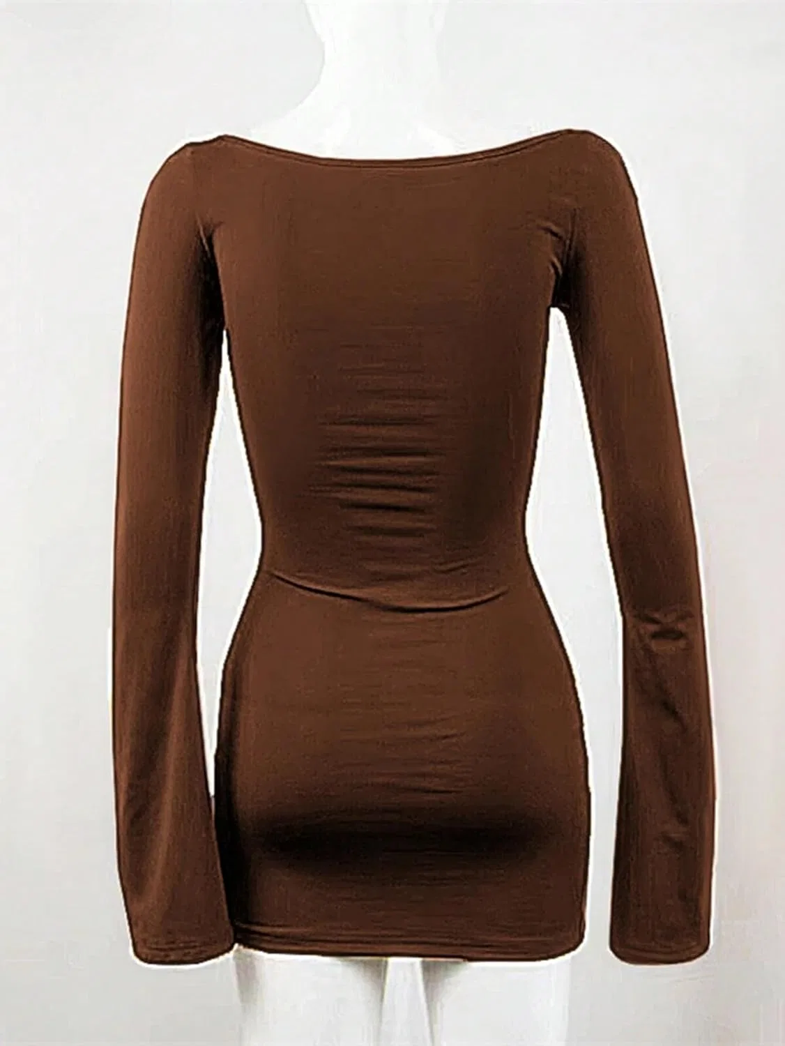 Женское мини-платье bodycon с асимметричным вырезом Coffee — фото 3