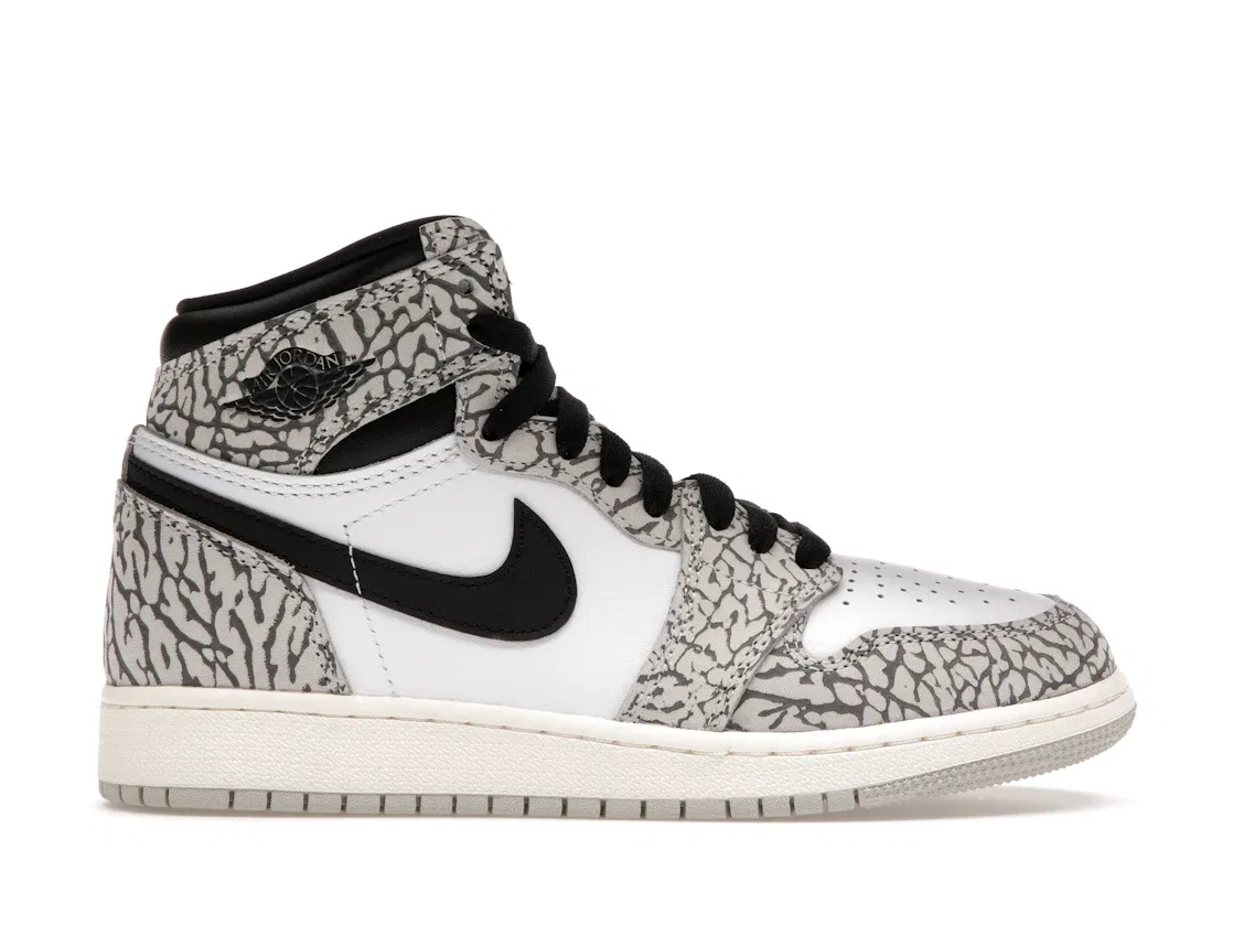 Детские кроссовки Lifestyle с принтом Elephant Print Jordan 1 Retro High OG Jordan, Tech Grey/Muslin/Black/White