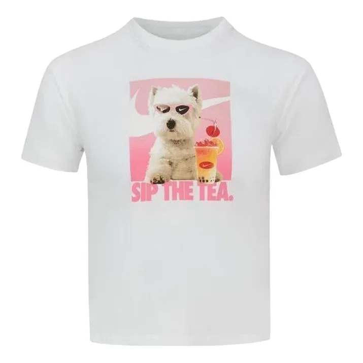 Детская футболка Sportswear Loose Fit T-Shirt 'White Sip The Tea' Nike, белый