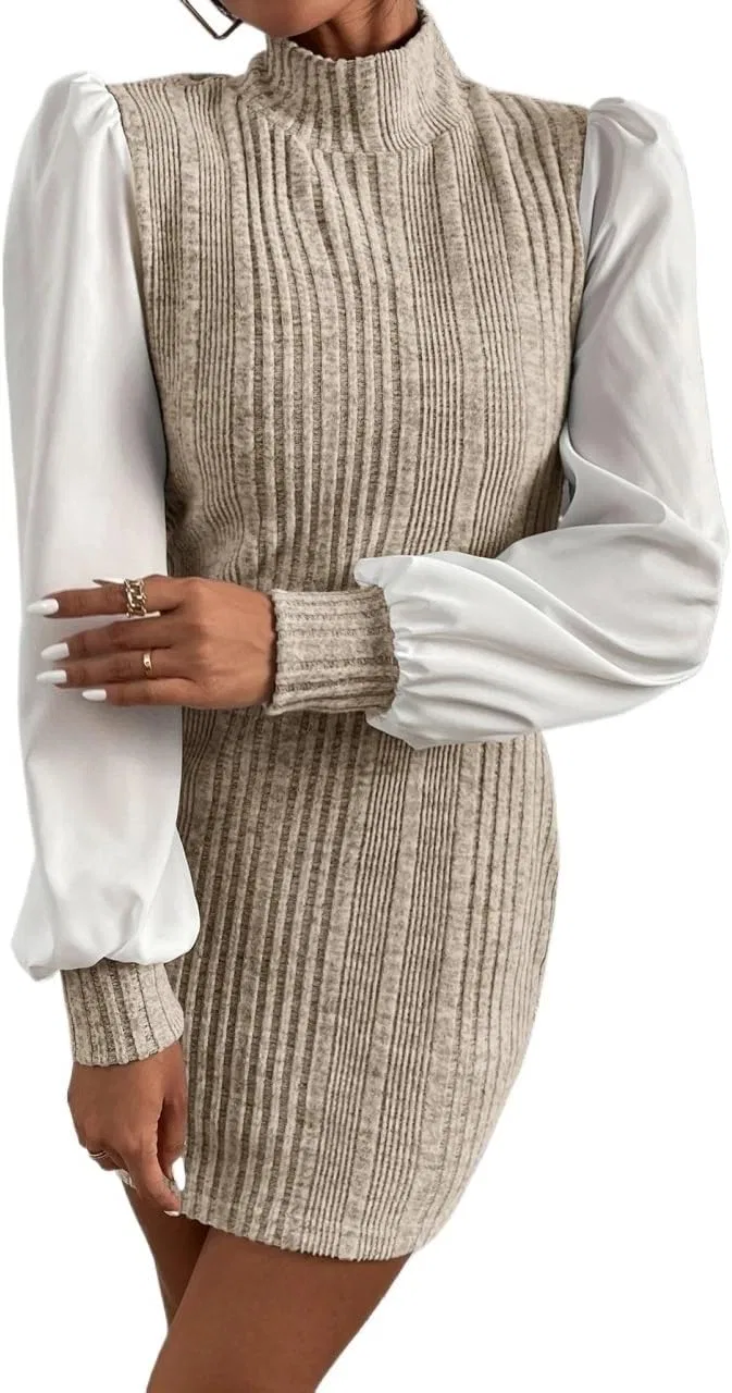 Женское повседневное мини-платье с цветочным принтом Rib-Knit, Apricot