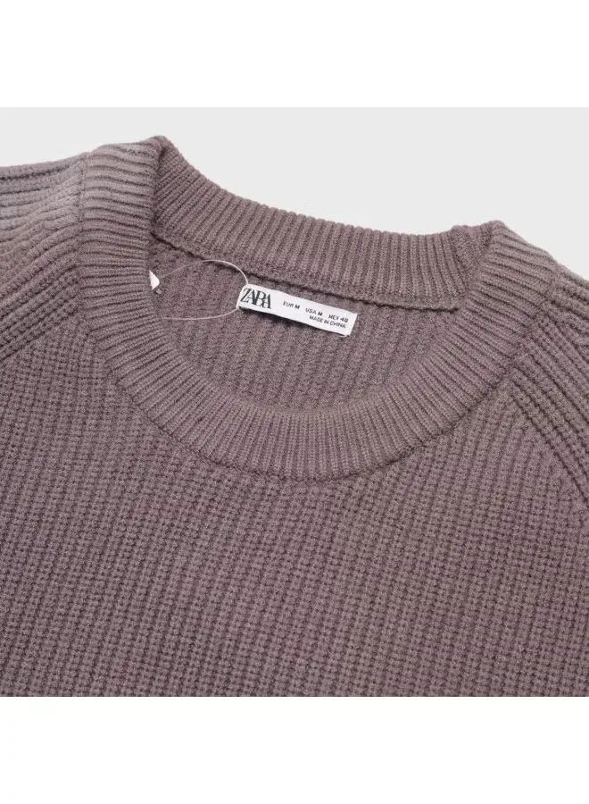 Пуловер вязаный с длинным рукавом Zara, серо-фиолетовый — фото 4