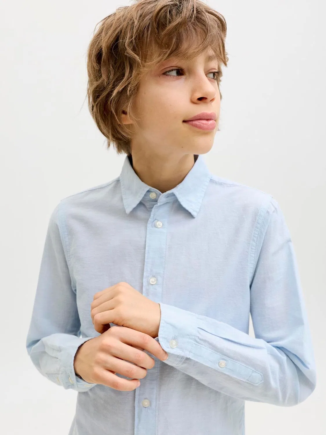 Рубашка из льняной смеси, классическая, Jack & Jones Junior, синяя — фото 3