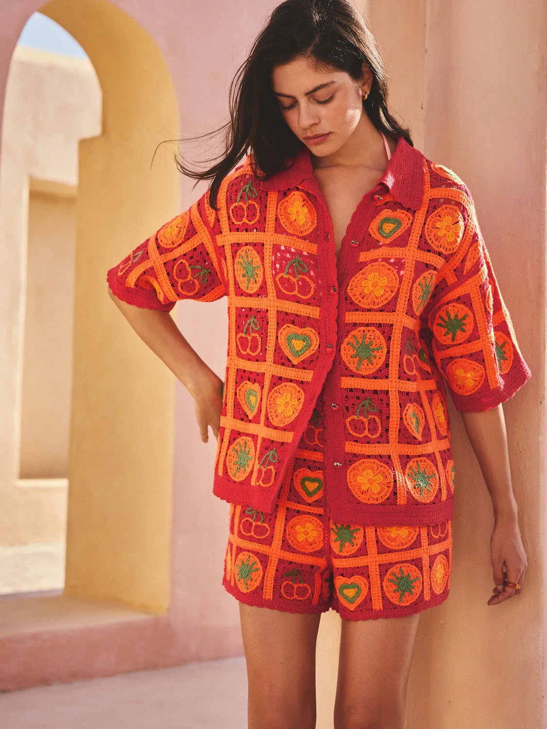 Шорты с вязаным узором Fruit Cotton Rich Next, красный/оранжевый — фото 2
