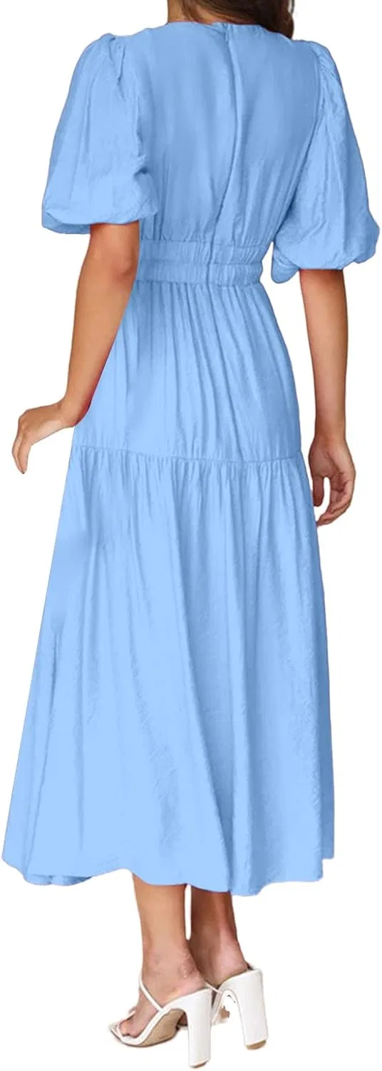Женское летнее макси-платье V-образным вырезом Aline, Light Blue — фото 2