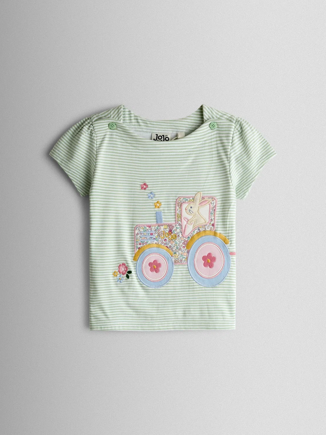 Футболка с аппликацией трактора, JoJo Maman Bébé, зеленая