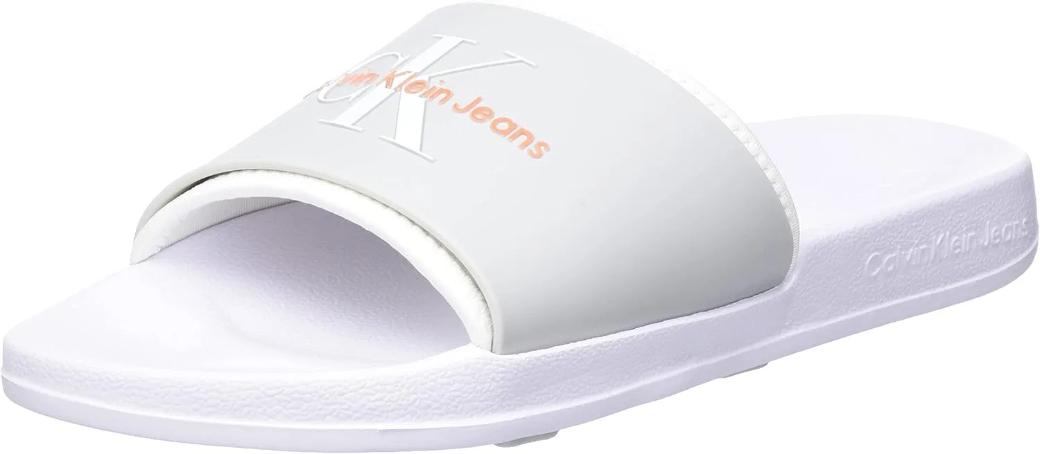 Шлепанцы Calvin Klein Herren Monogram TPU Ym0ym00361 Schlappen, White Oyster Mushroom White