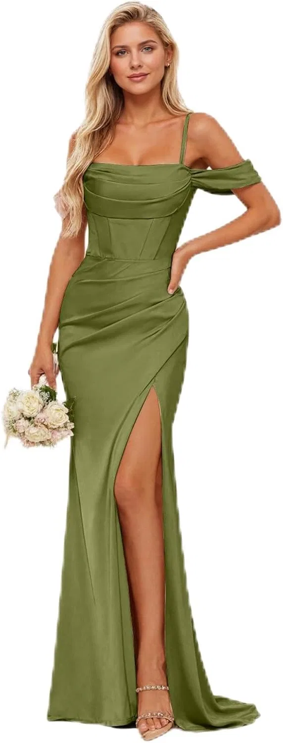 Женское вечернее платье с открытыми плечами и спиной Maxi, Olive Green
