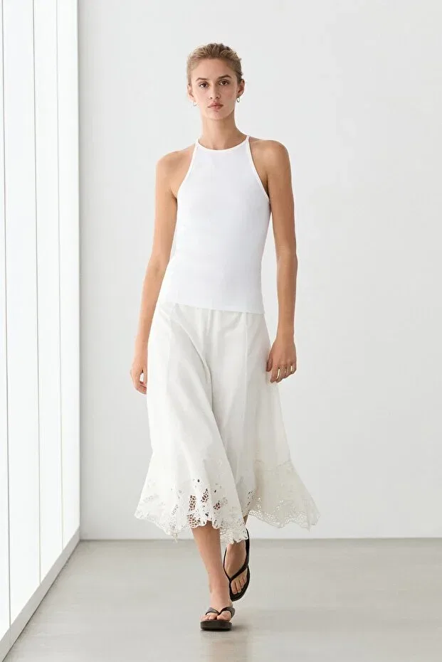 Женский топ-борцовка хлопковый Massimo Dutti, White