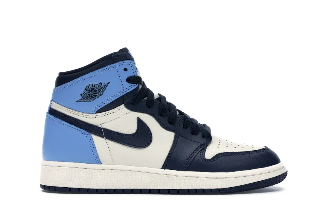 Детские кроссовки с высоким верхом Jordan 1 Retro High Obsidian (GS) Jordan, Sail/Obsidian-University Blue