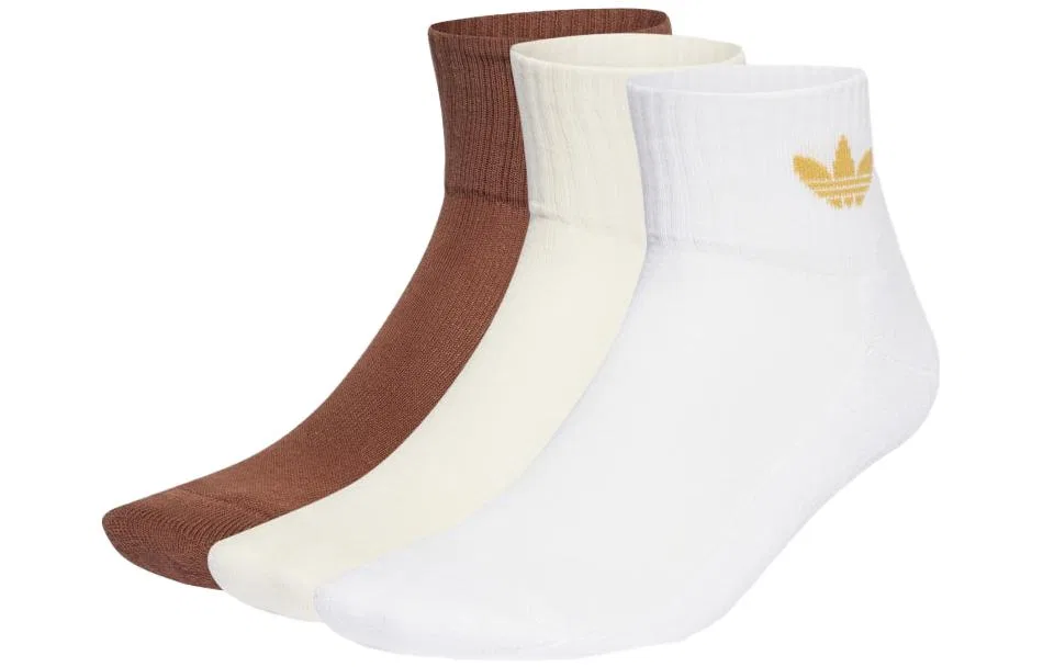 Женские носки с принтом Adidas Originals, 3 пары, White Brown Ecru