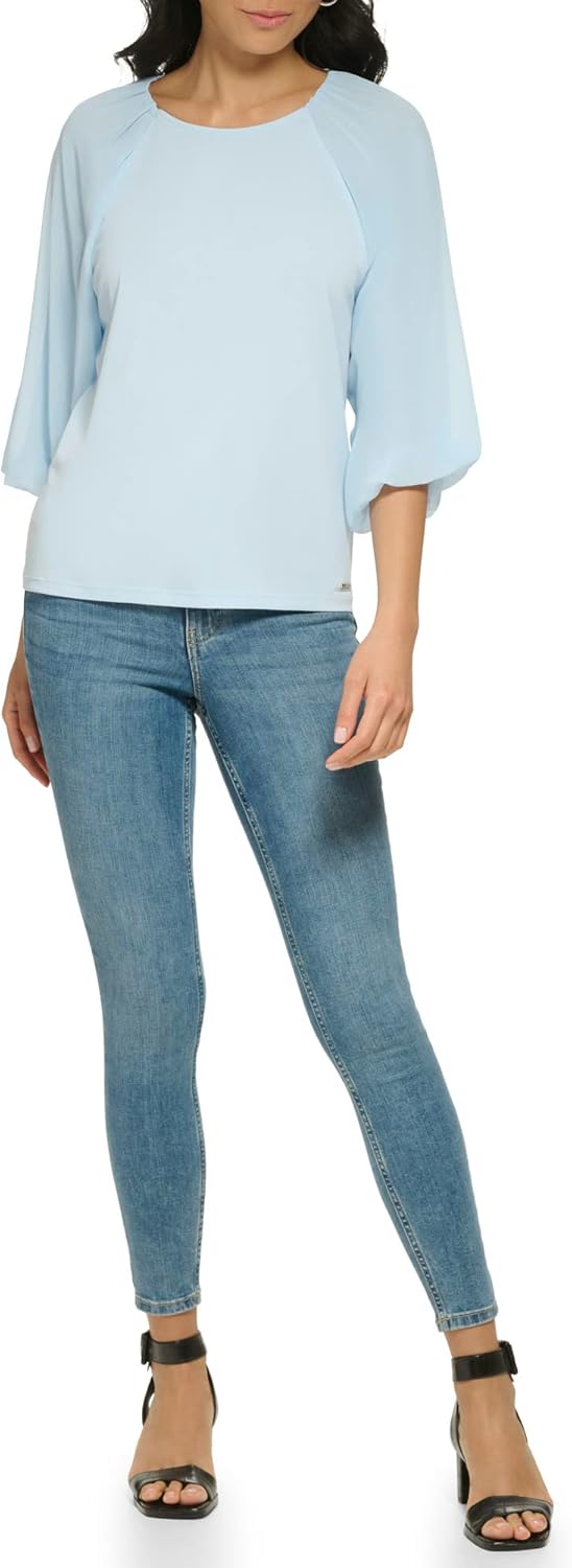 

Женская блузка Calvin Klein свободного кроя из матового джерси с рукавами-фонариками и комбинированным кроем, Cashmere Blue