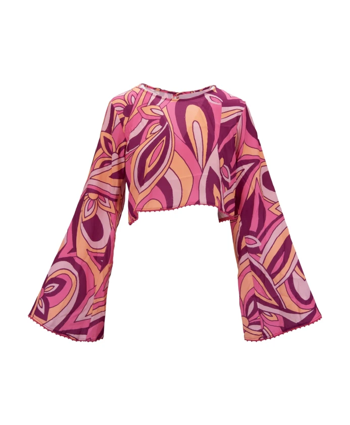 

Укороченный топ с длинными рукавами на пуговицах Me-Fui, мультиколор