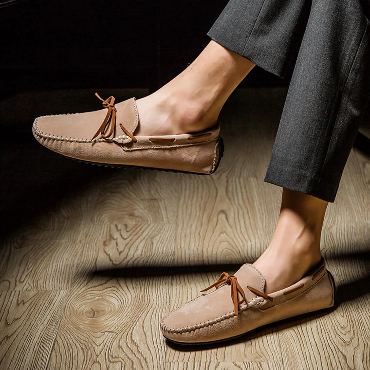 

Мужские мокасины из натуральной кожи, пенни-лоферы, повседневные, на шнуровке, слипоны, мягкие плоские туфли для вождения, комфортные повседневные лодочные туфли GLBDU, хаки