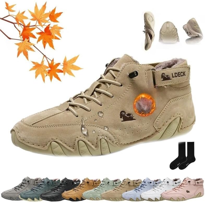 

Удобные кожаные ортопедические туфли ручной работы для мужчин и женщин, комфортные для активного отдыха, с поддержкой свода стопы, водонепроницаемые и дышащие, на флисовой подкладке, для ходьбы и вождения. Плоские кроссовки Wxdstw, хаки