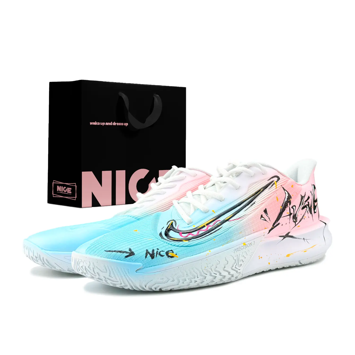 

Nike Баскетбольные кроссовки Precision 7 с амортизацией, износостойкие, низкие, мужские, розово-синие