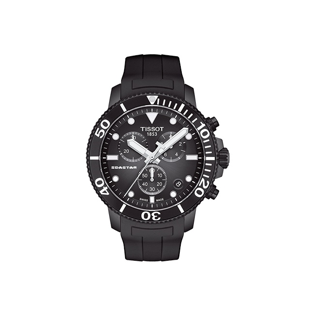 

TISSOT Часы Starfish Collection Quartz Movement Men's Watch Watch 45.5mm Black Dial Stainless Steel Case Rubber Strap, Black Dial