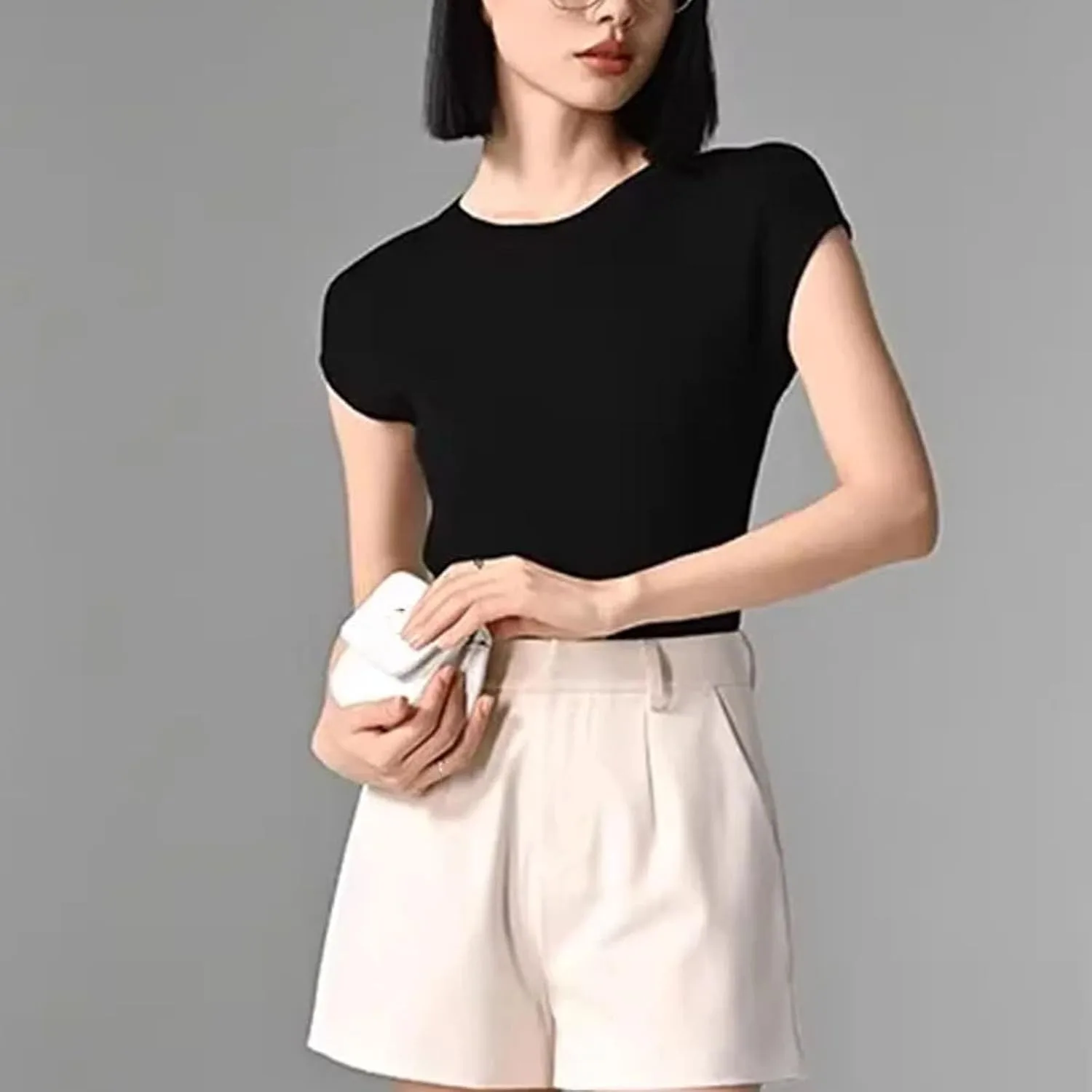 Женская шерстяная футболка Casual с коротким рукавом Slim fit — фото 4