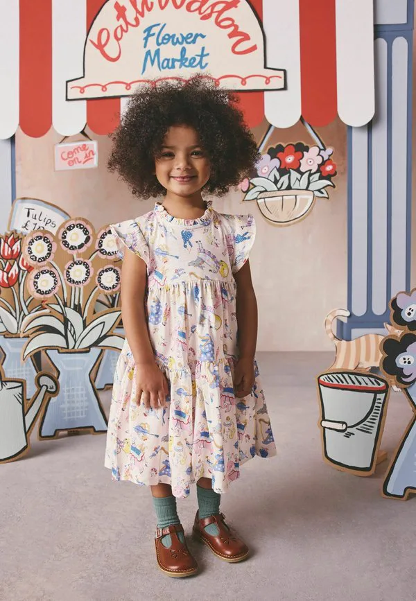 Платье-Футляр cath kidston из многослойного трикотажа стандартного кроя Next, Cream Blue — фото 2