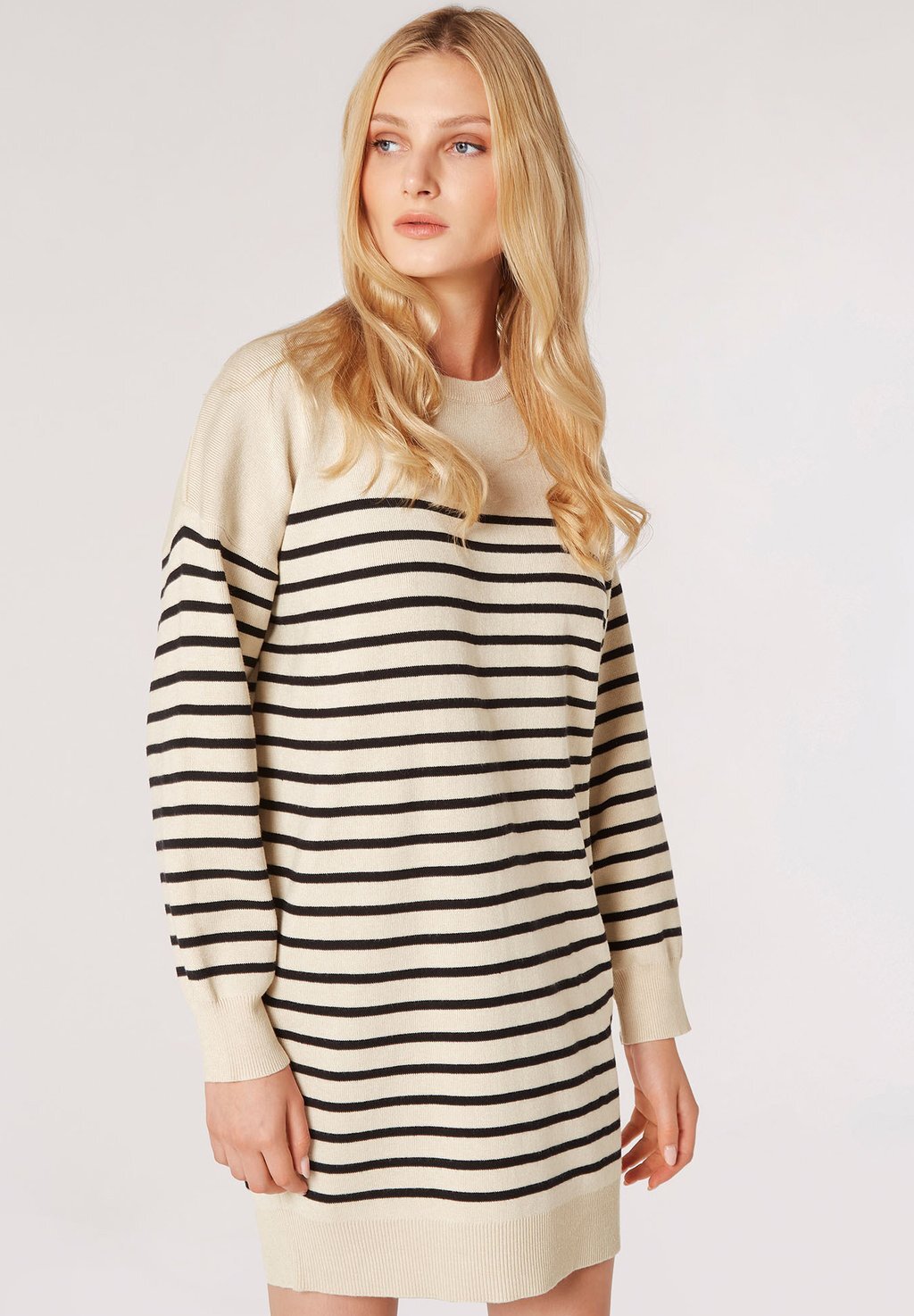 

Трикотажное платье Stripe Crew Neck Apricot, цвет stone