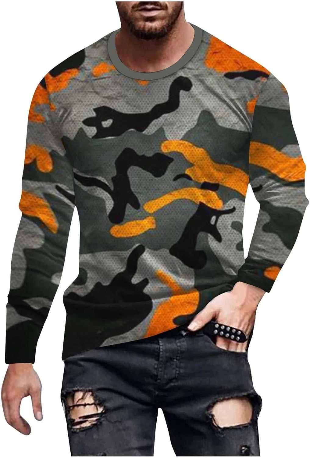 Футболка с длинным рукавом и принтом, Generic, Y-950 Burnt Orange