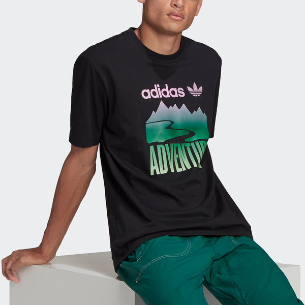 Футболка originals adv mount tee retro pattern sports short sleeve black Adidas, черный — фото 4
