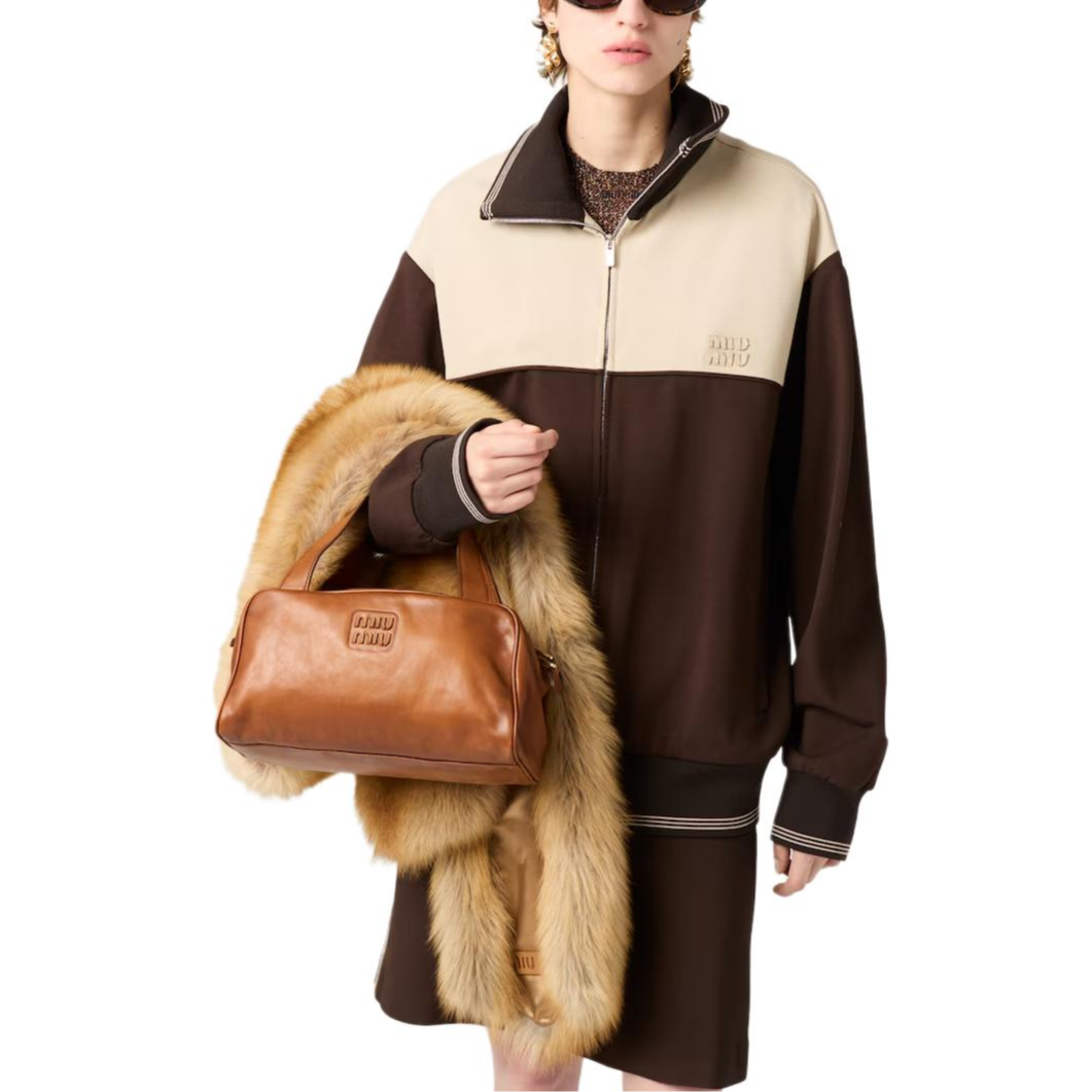 Мини-юбка с ребристым логотипом MIU MIU, cocoa коричневый — фото 3