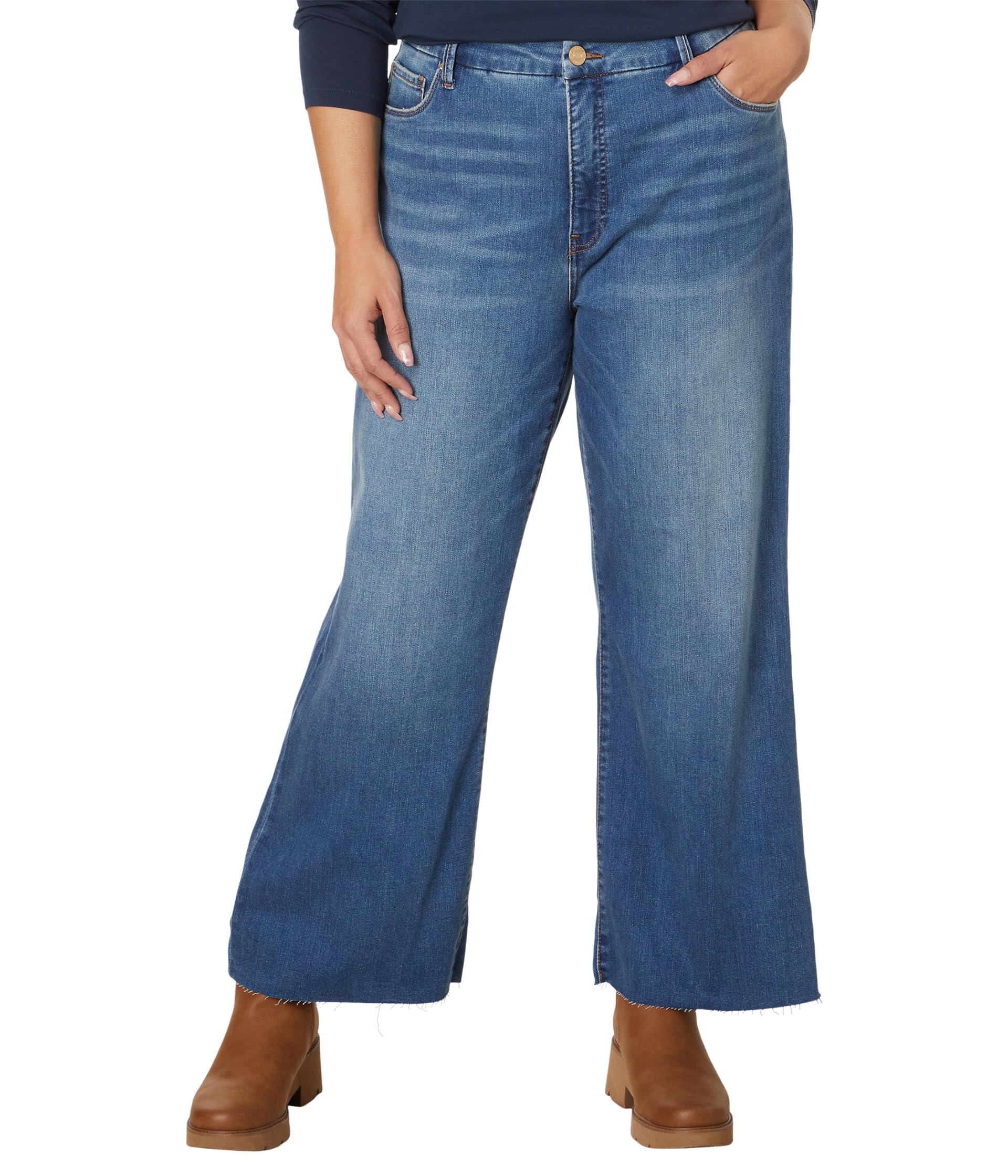 

Джинсы KUT from the Kloth Plus Size Meg High-Rise Fab Ab Wide Leg Raw Hem In Milestone, Milestone