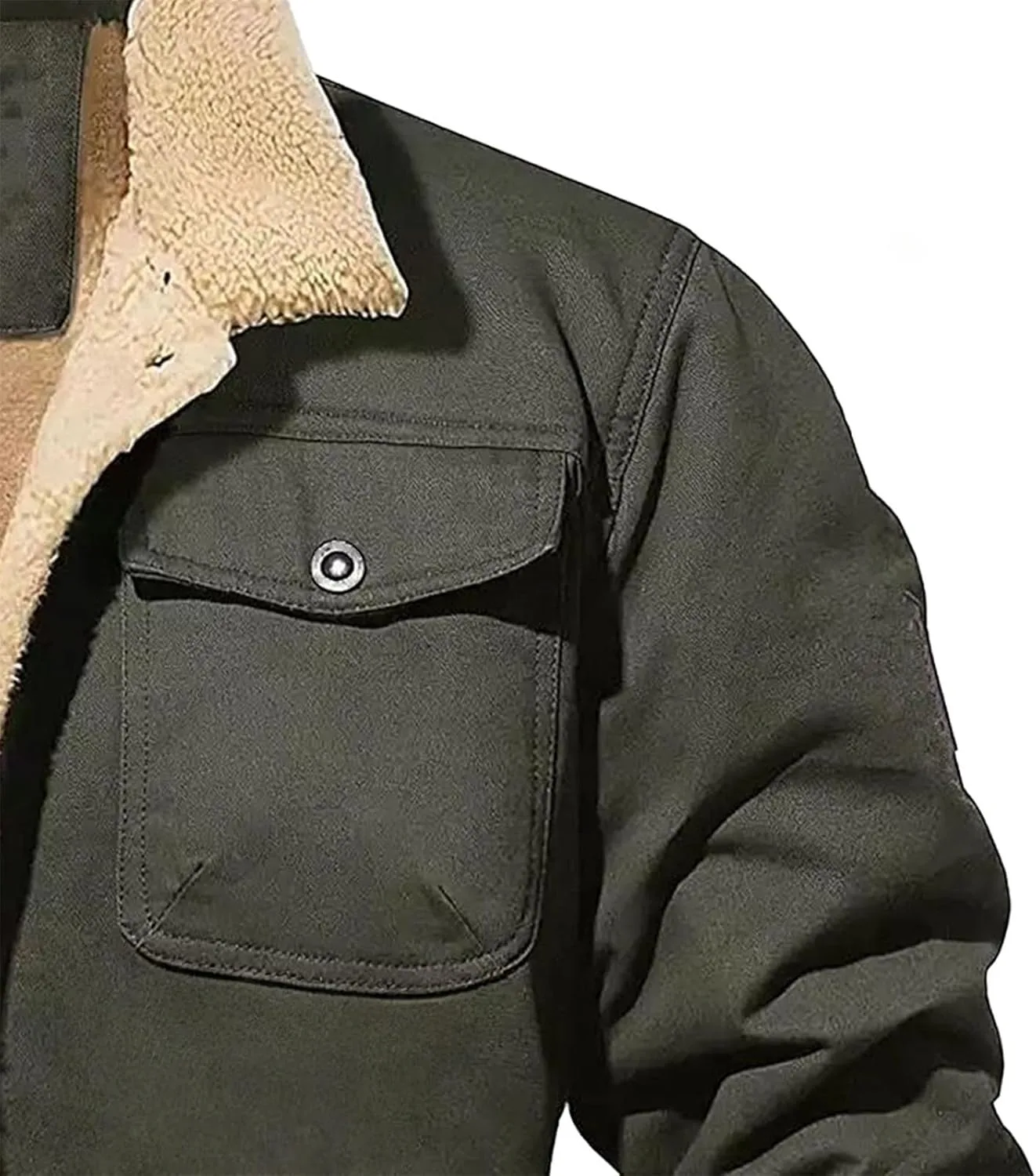 Мужская куртка-рубашка Sherpa Fleece Cotton с лацканами в стиле Trucker, рабочая куртка с карманами Cargo, утепленная теплая куртка на флисовой подкладке Generic, белый — фото 3