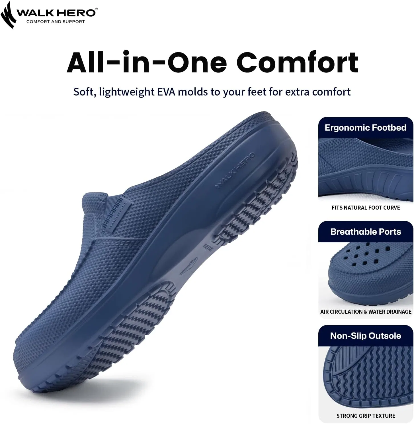 Сабо с поддержкой стопы, Navy WALK·HERO COMFORT AND SUPPORT — фото 3