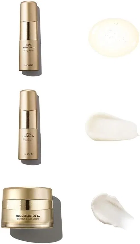 Набор уходовой косметики The Saem Snail Essential EX Wrinkle Solution: тоник 150 мл, лосьон 150 мл, крем 31 мл — фото 2