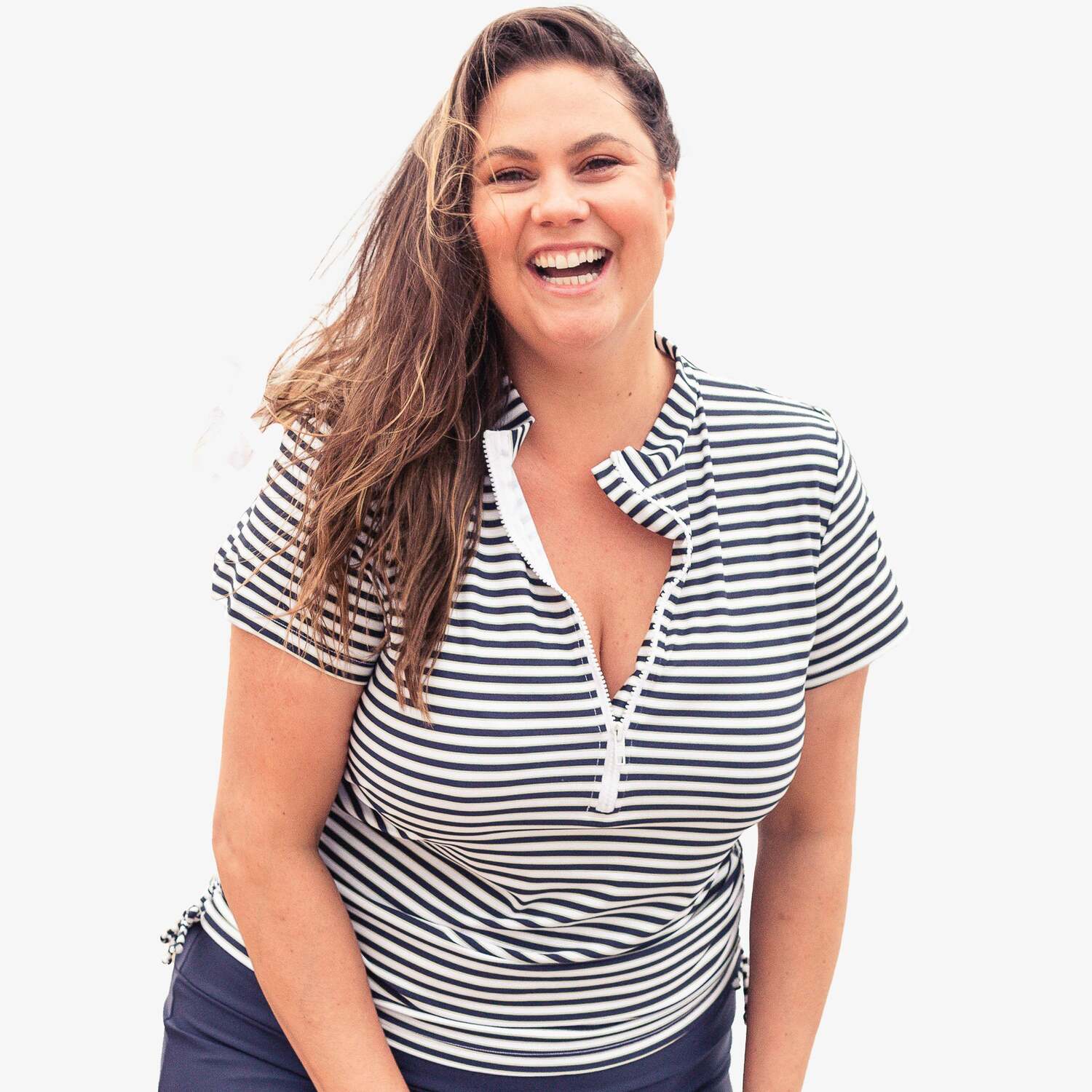 

Женский купальник Adele с коротким рукавом и молнией до середины груди, модель Plus Plus Calypsa, navy sunshine sails