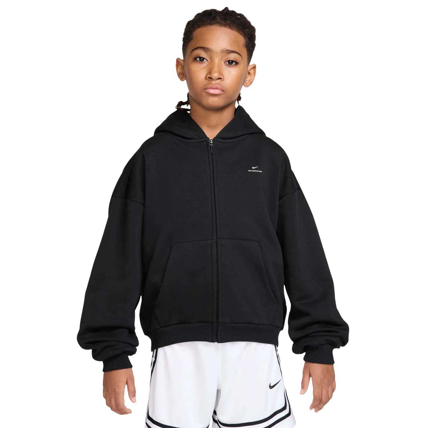 Детская толстовка на молнии с технологией Therma-FIT Standard Fleece Nike, белый/черный — фото 4