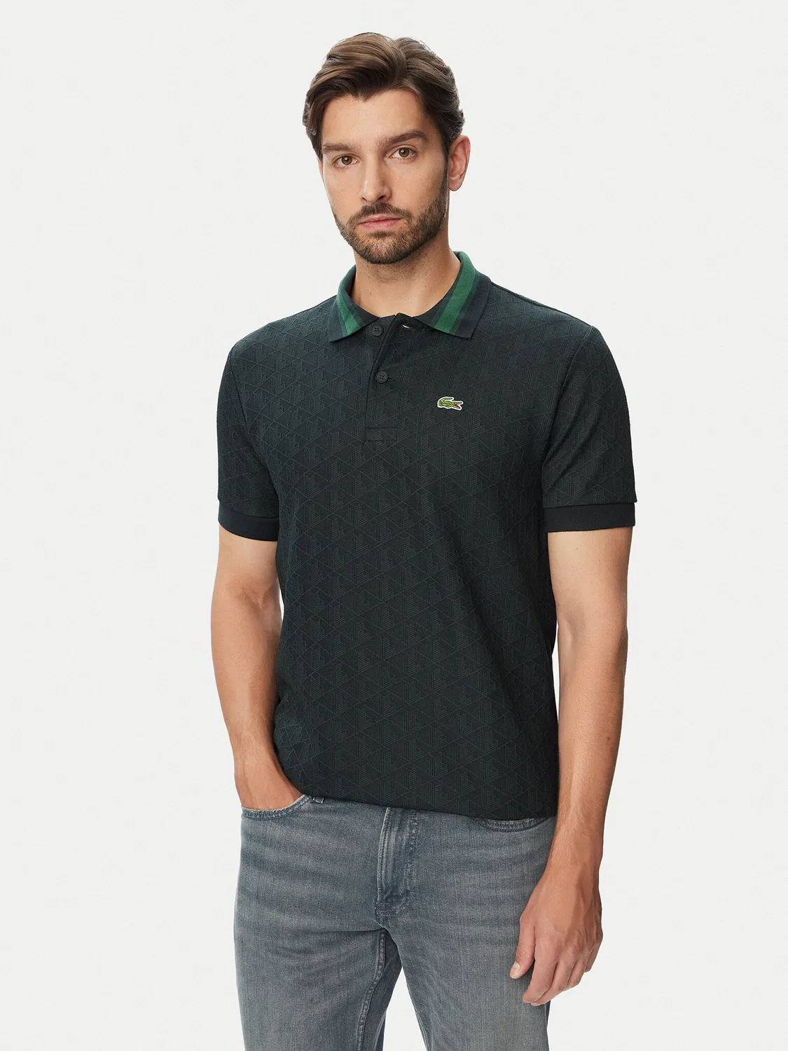 Мужское поло классического кроя Lacoste, темно-зеленый