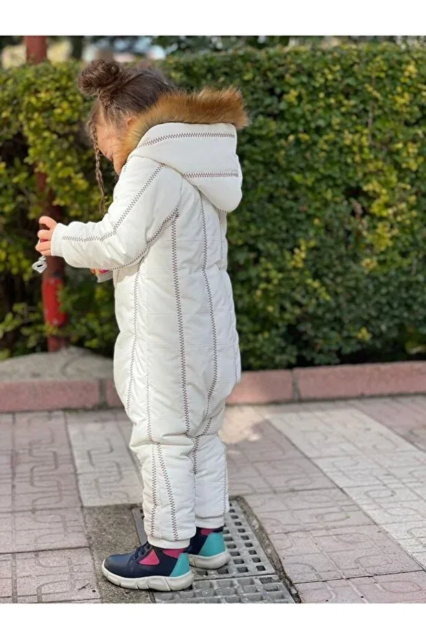 Детское зимнее пальто для девочек с меховым воротником Çocuk Butiğim, White — фото 4