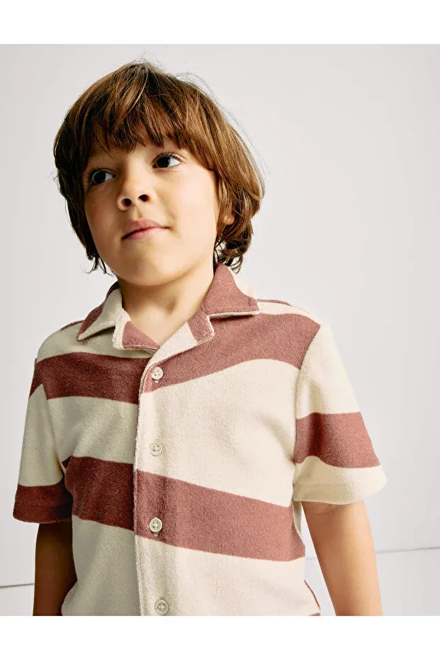 Детский комплект для мальчиков с принтом Pure Cotton Blend Wave Print Shirt And Shorts Set Marks & Spencer, Brown — фото 2