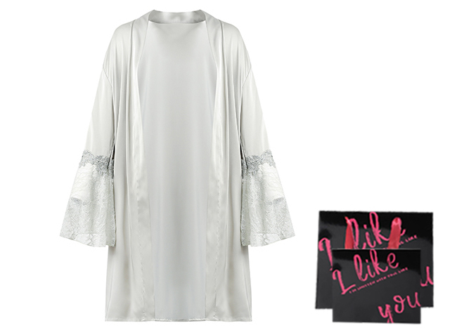 

Женский халат из флоу пряжи, элегантный серый (подарочный набор для сна)