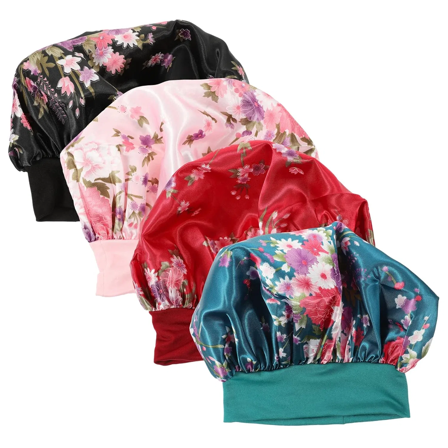 Шапочка для душа Satin, 4 шт, Happyyami, Черный, Розовый, Бордовый