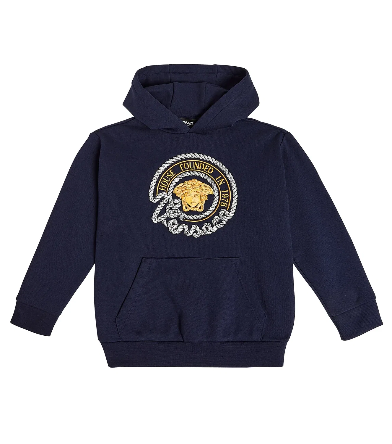 Худи с капюшоном из хлопкового джерси Versace Kids, синий