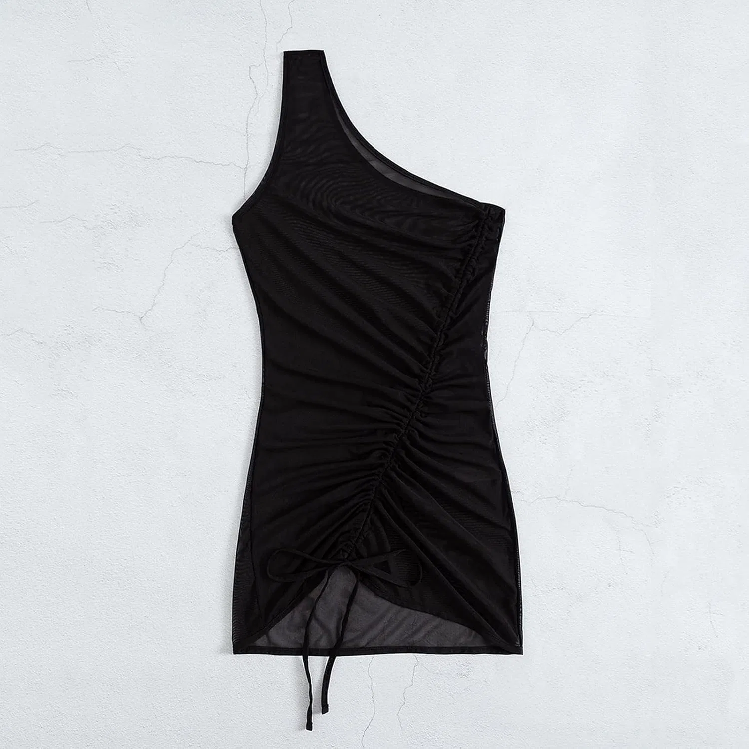 Женское пляжное платье-накидка с воланами и блестками One Shoulder, Black — фото 4