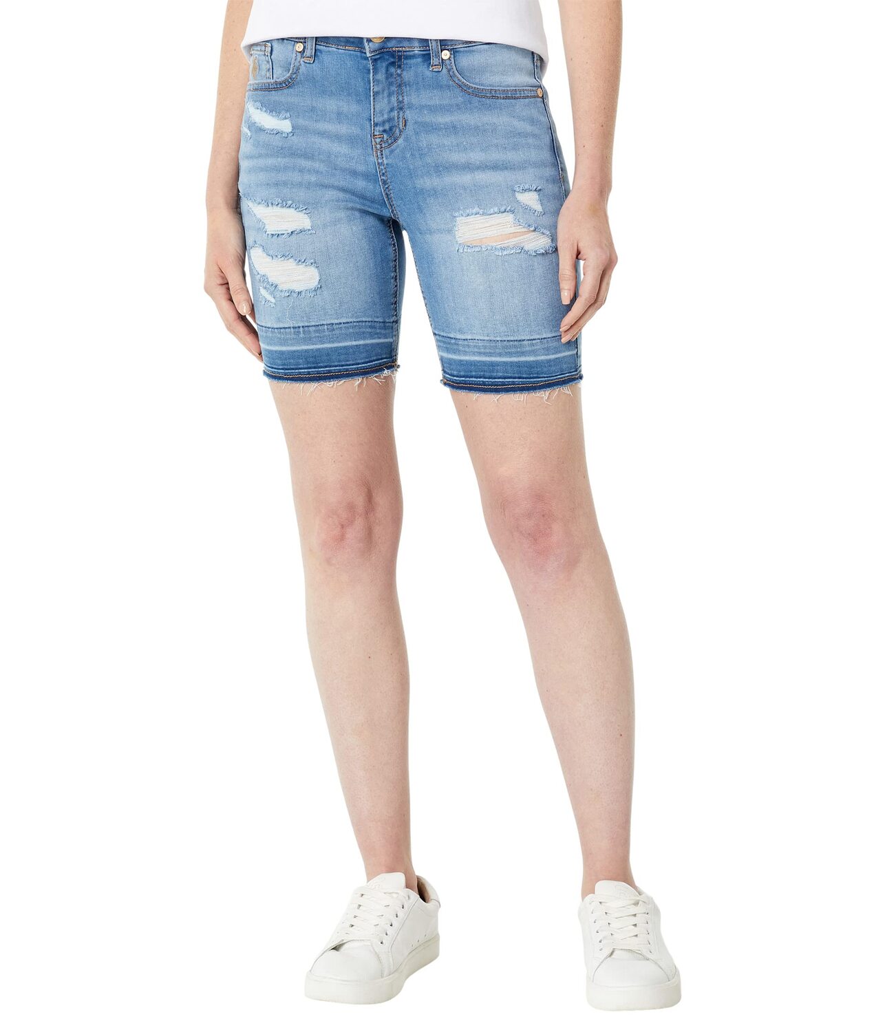 

Шорты U.S. POLO ASSN., 7" Mid-Rise Stretch Denim Destructed Bermuda in Medium Enzyme Wash