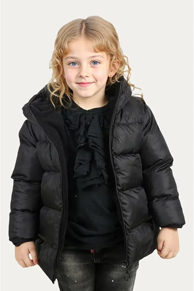 Детское пальто для девочек с капюшоном Outriverkids, Black