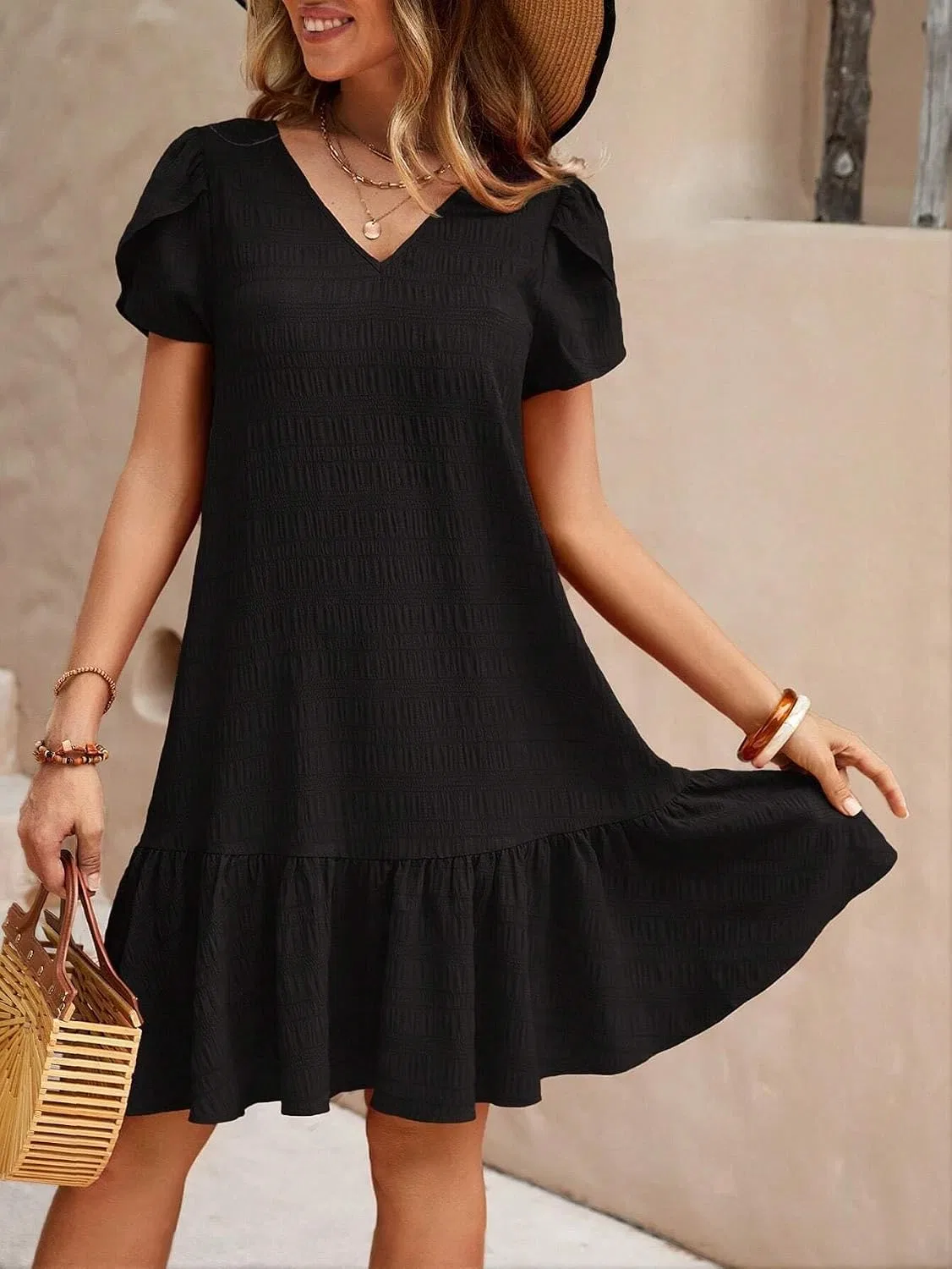 Женское свободное платье с воланами для пляжа, Black — фото 2